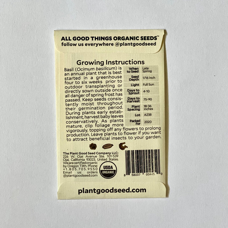 Plant Good Seed Organic Genovese Basil Seeds