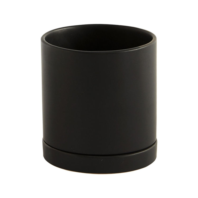 7" Modern Glazed Black Pot