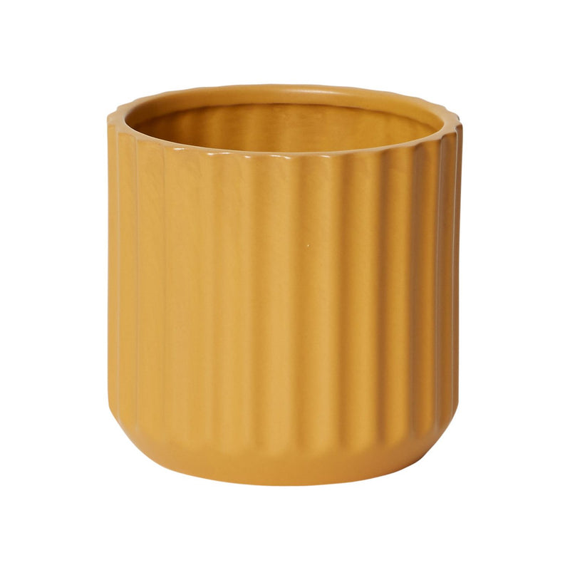 5" Yellow Ribbed Ceramic Pot