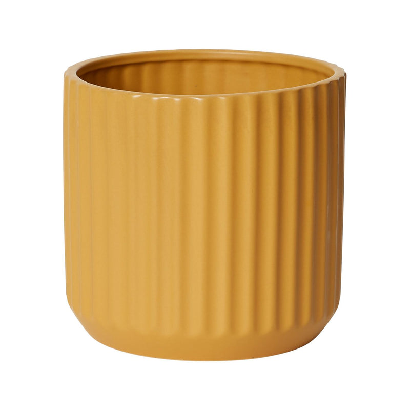 7" Yellow Ribbed Ceramic Pot