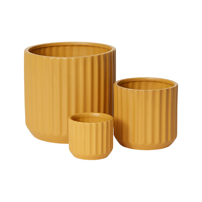 5" Yellow Ribbed Ceramic Pot